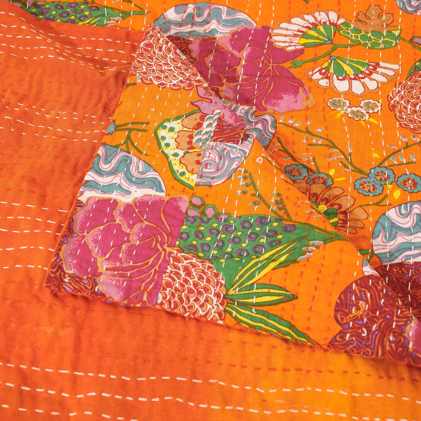 Buy Block Print Kantha Work Cotton Double Sanganeri Bed Sheet