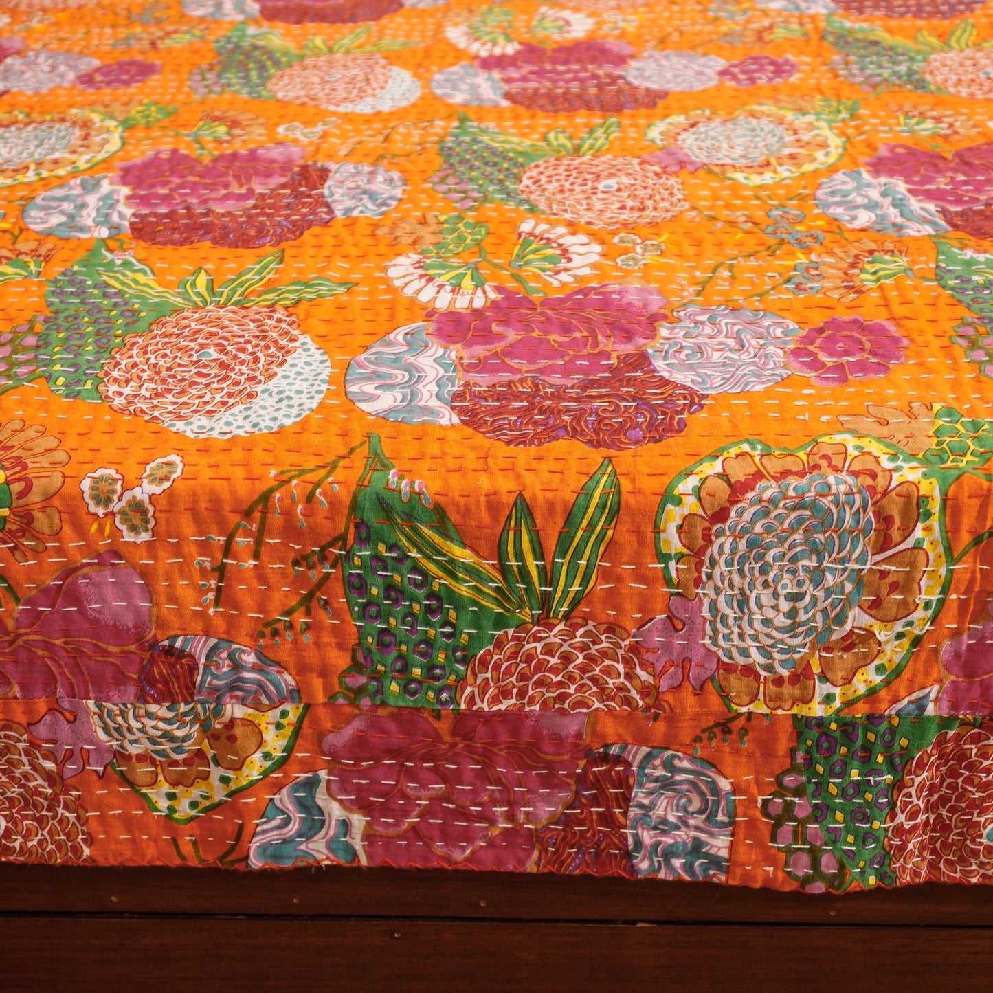 Buy Block Print Kantha Work Cotton Double Sanganeri Bed Sheet