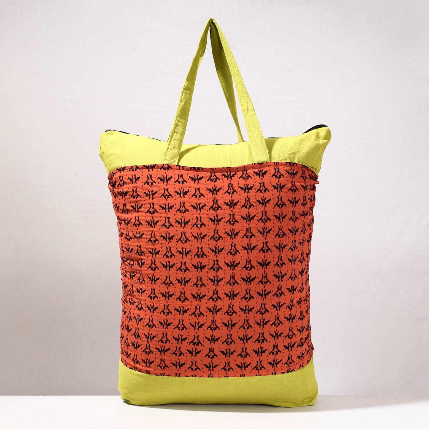  Kantha Work Block Print Cotton Shopping Bag Online at iTokri.com
