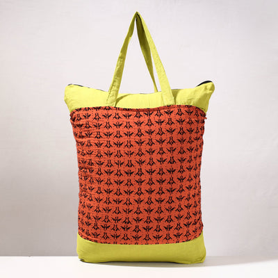  Kantha Work Block Print Cotton Shopping Bag Online at iTokri.com