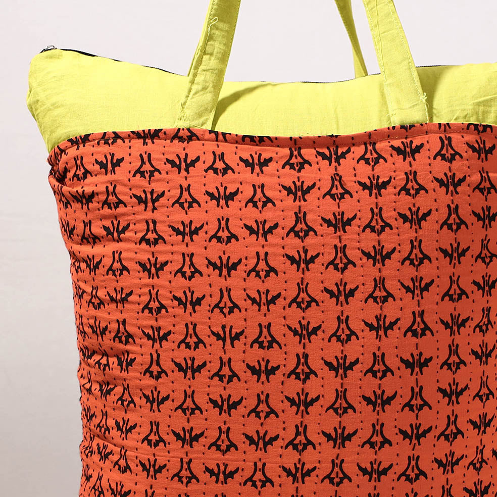  Kantha Work Block Print Cotton Shopping Bag Online at iTokri.com