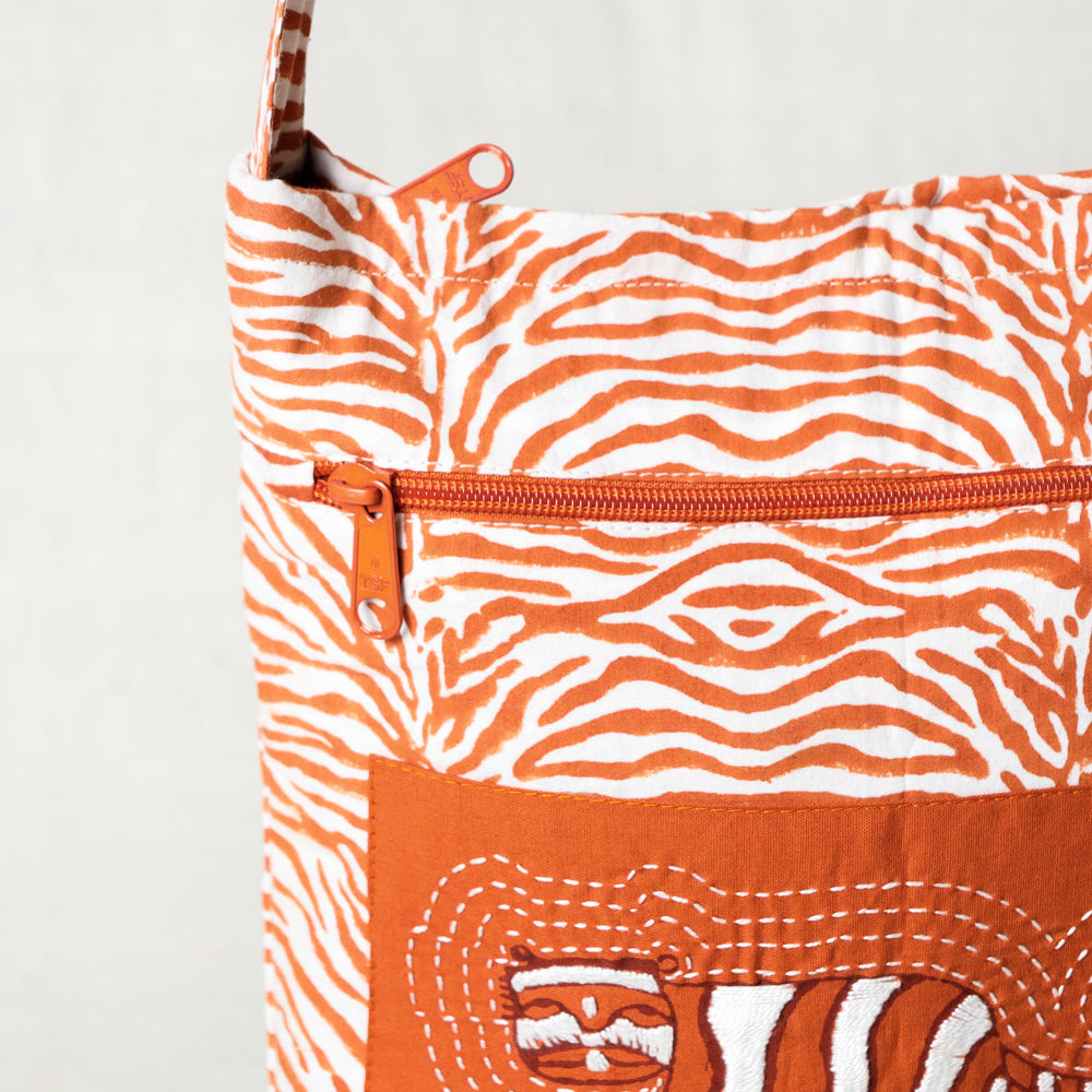  Kantha Work Block Print Cotton Sling Bag 
