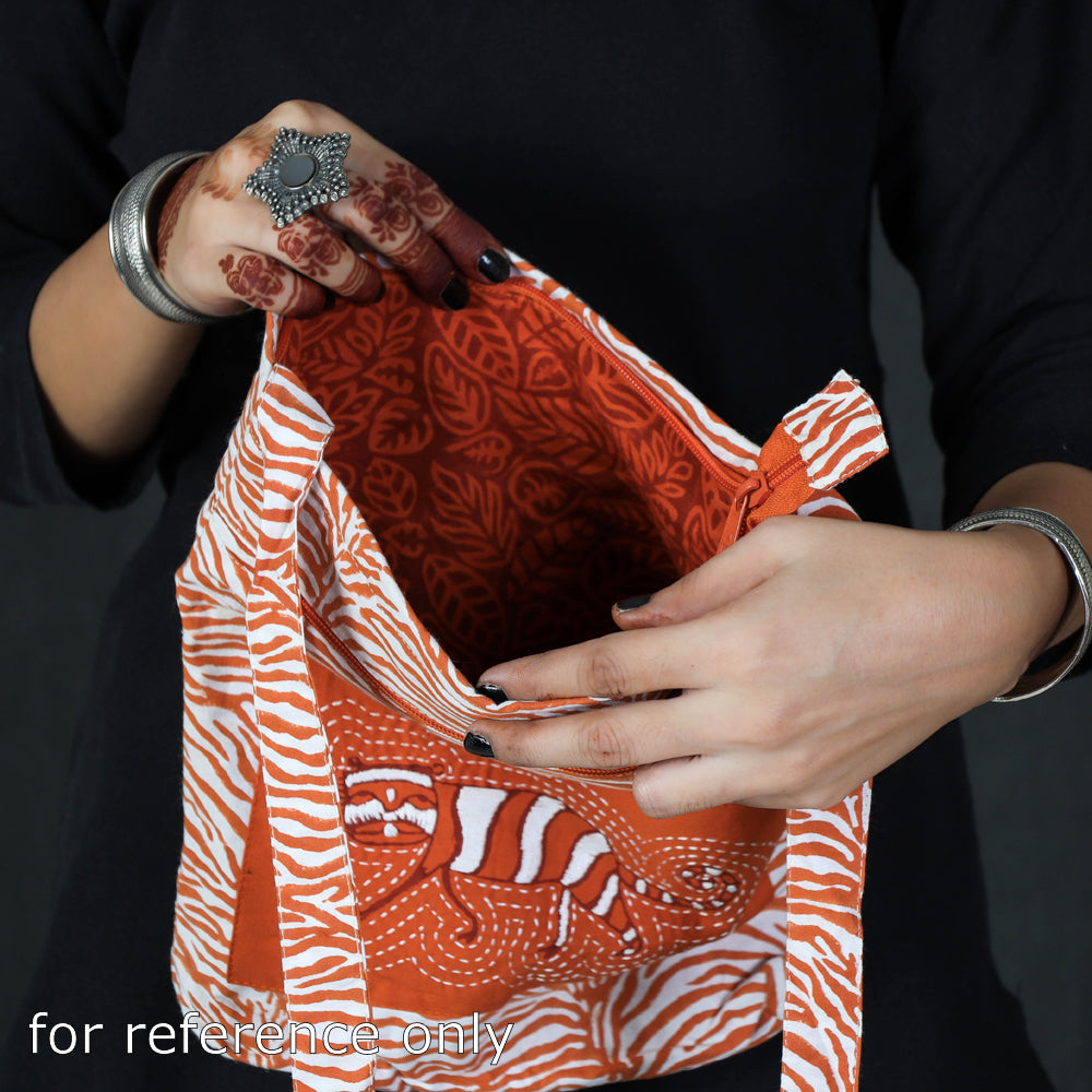  Kantha Work Block Print Cotton Sling Bag 