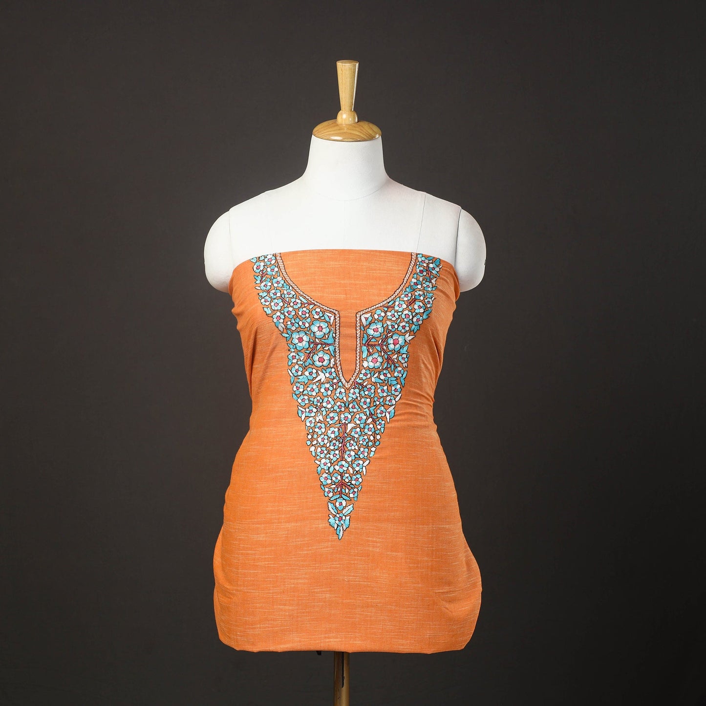 Orange - kashida hand embroidery cotton unstitched kurta