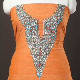 Orange - kashida hand embroidery cotton unstitched kurta