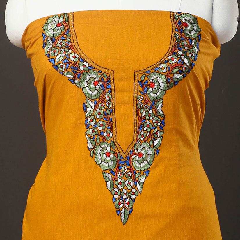 Orange - kashida hand embroidery cotton unstitched kurta