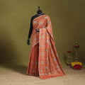 Orange - kashidakari hand embroidery ghicha tussar silk
