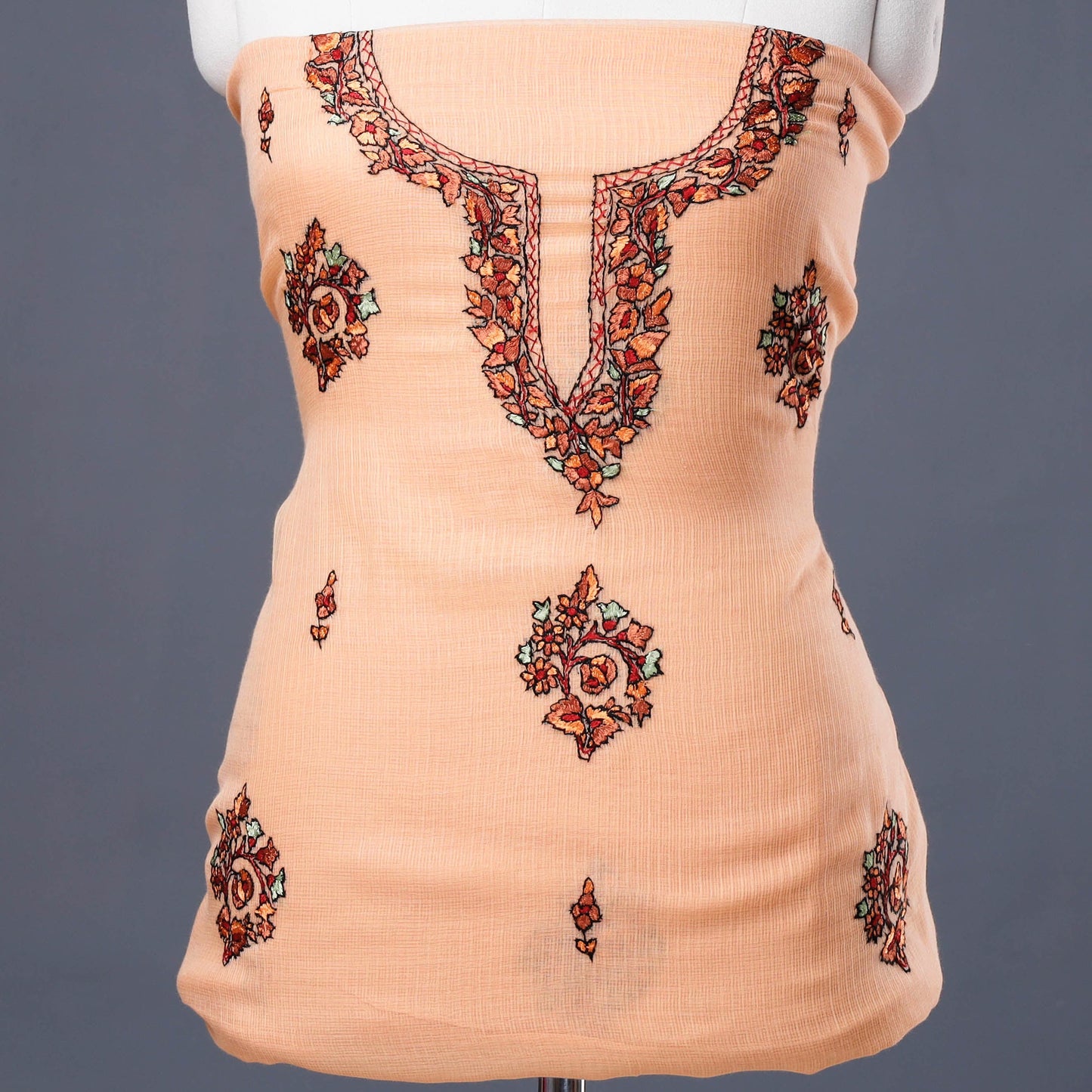  Handloom Kota Doria Kashidakari Hand Embroidery Kurta Material - 2.6 M 