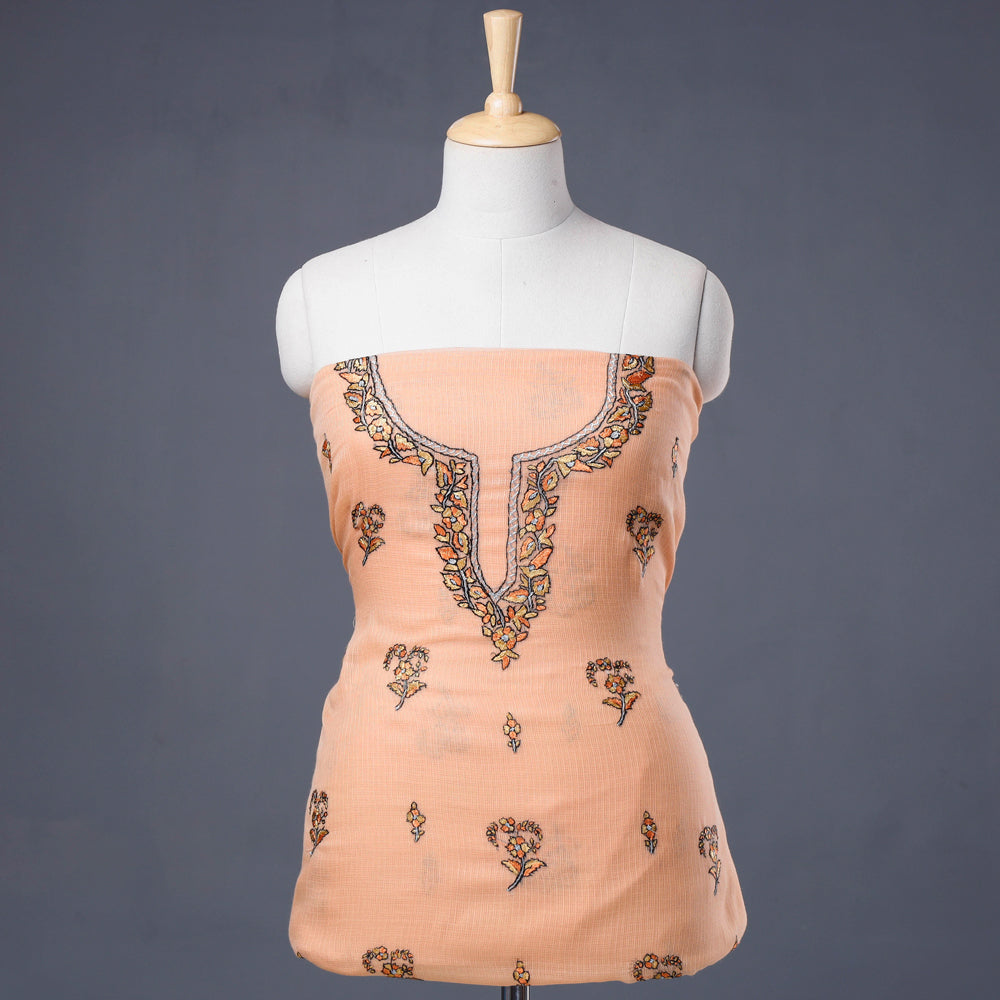  Handloom Kota Doria Kashidakari Hand Embroidery Kurta Material - 2.6 M 