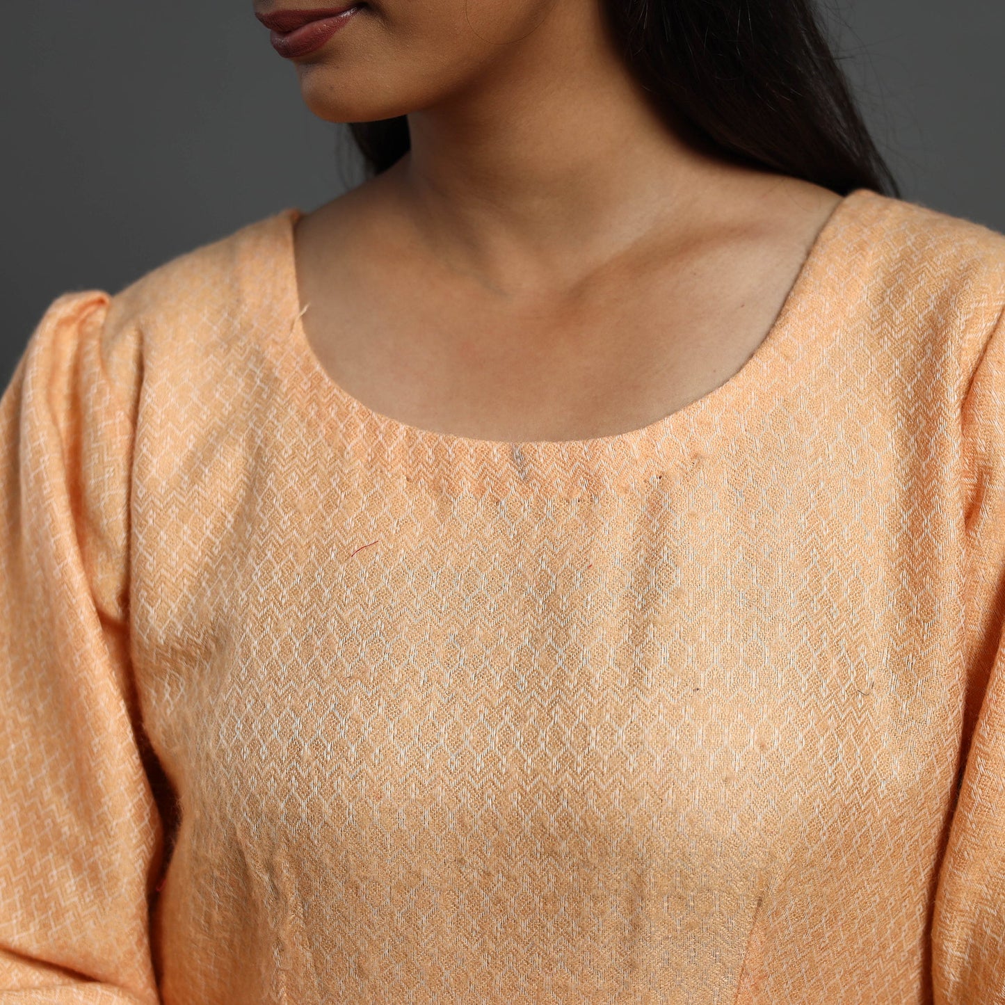 Orange - Kashish Peach Plain Flared Woolen Dress 05