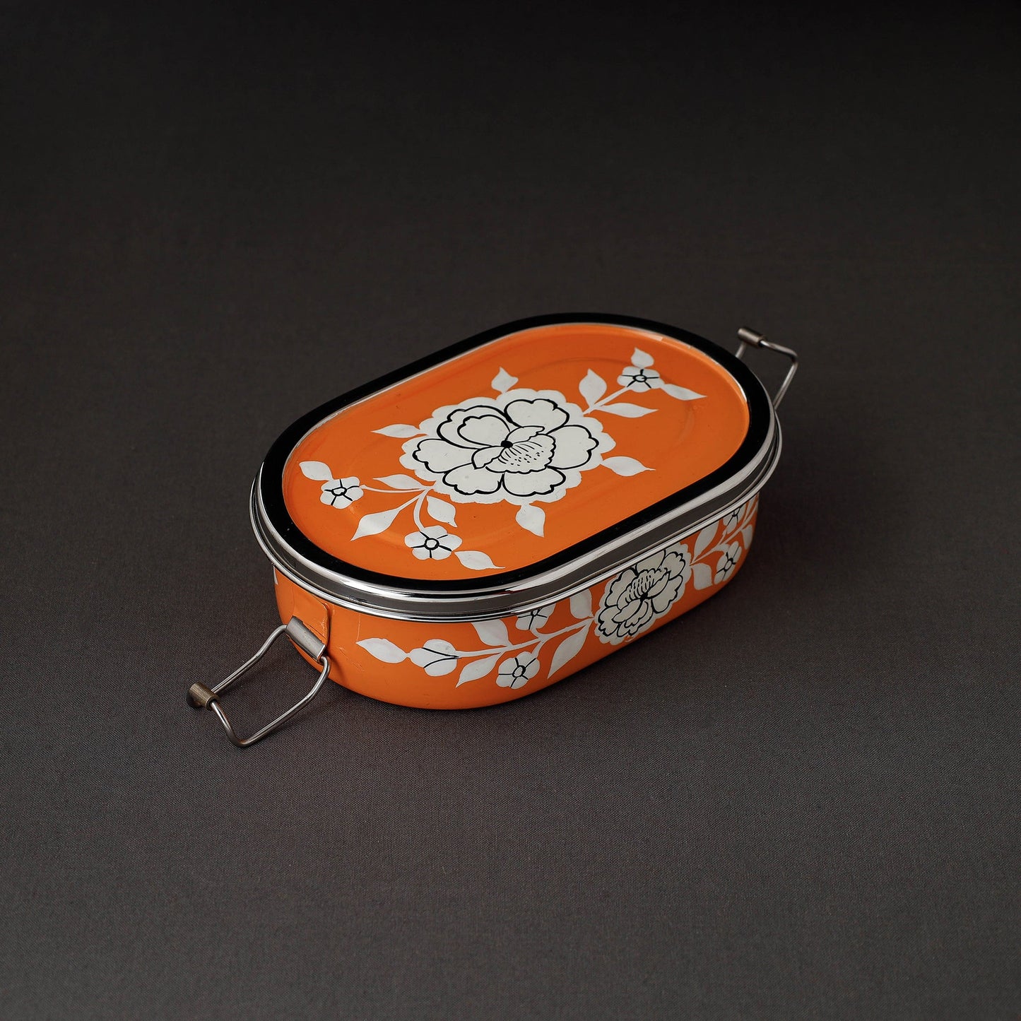 Kashmir Enamelware Floral Handpainted Stainless Steel Rectangle Lunch Box