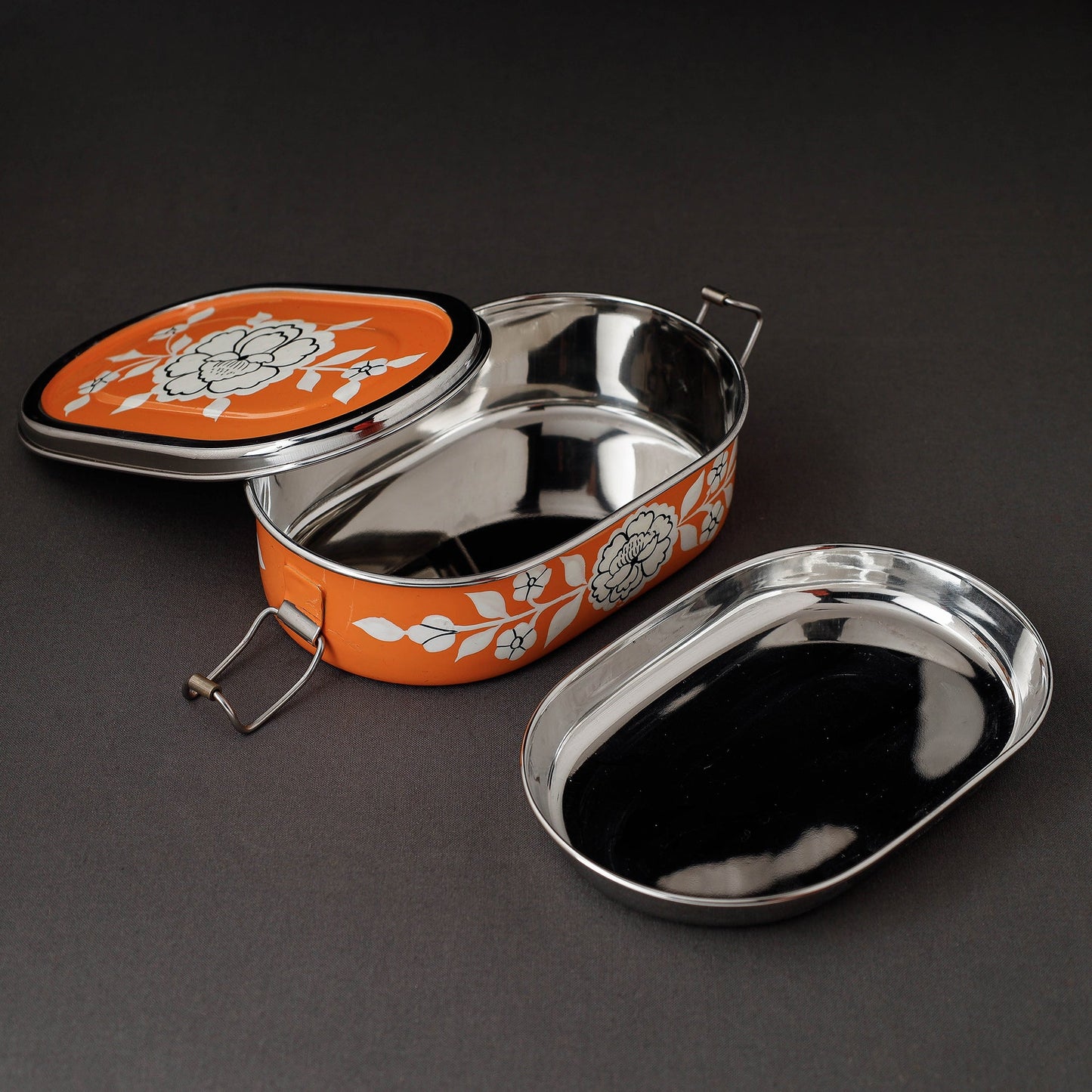 Kashmir Enamelware Floral Handpainted Stainless Steel Rectangle Lunch Box