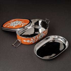 Kashmir Enamelware Floral Handpainted Stainless Steel Rectangle Lunch Box