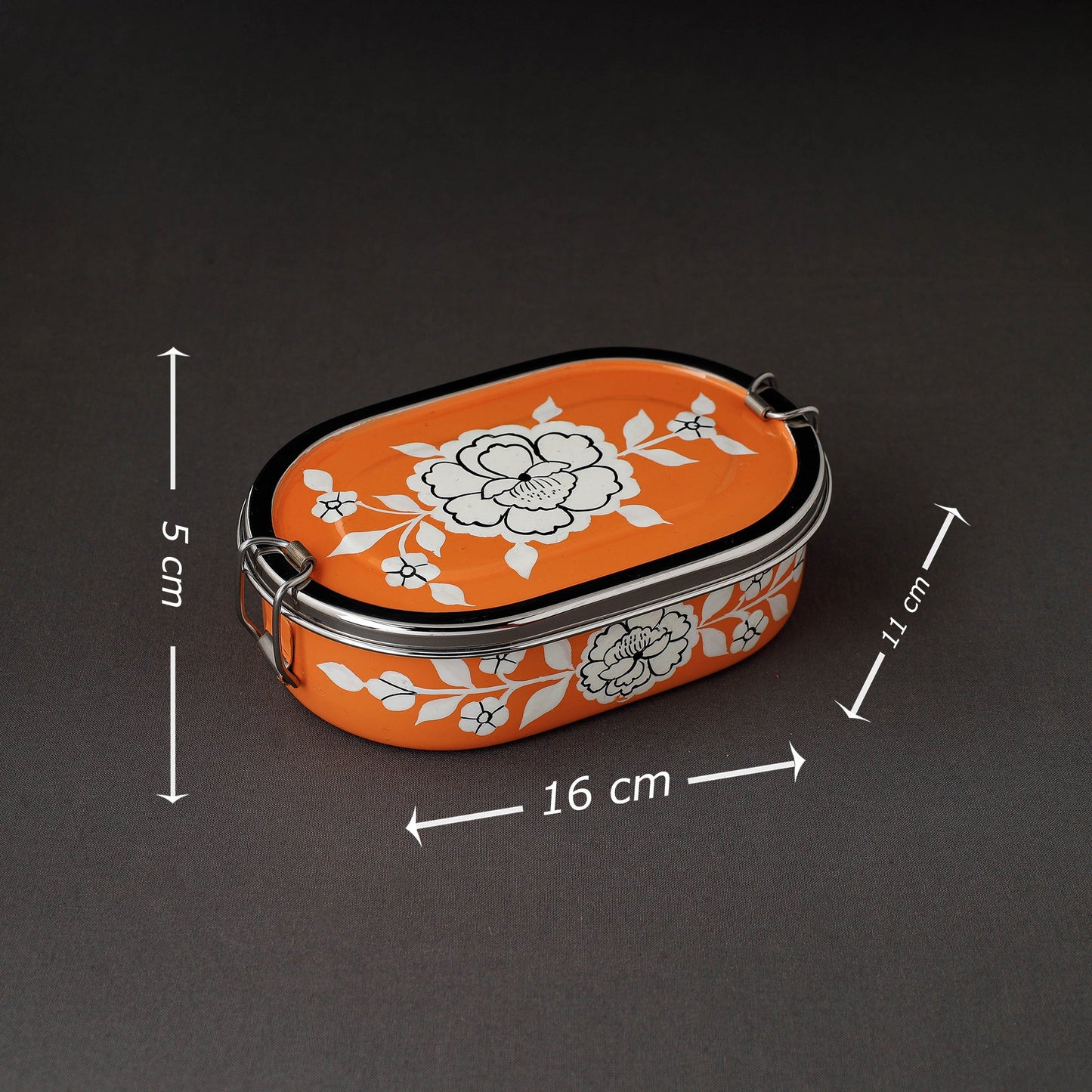 Kashmir Enamelware Floral Handpainted Stainless Steel Rectangle Lunch Box