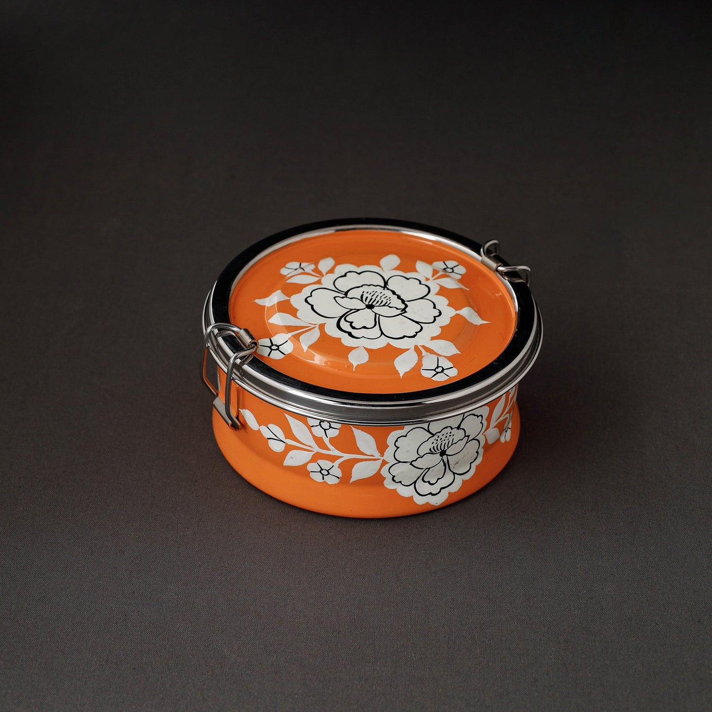  Kashmir Enamelware Floral Handpainted Stainless Steel Round Lunch Box Online l iTokri.com