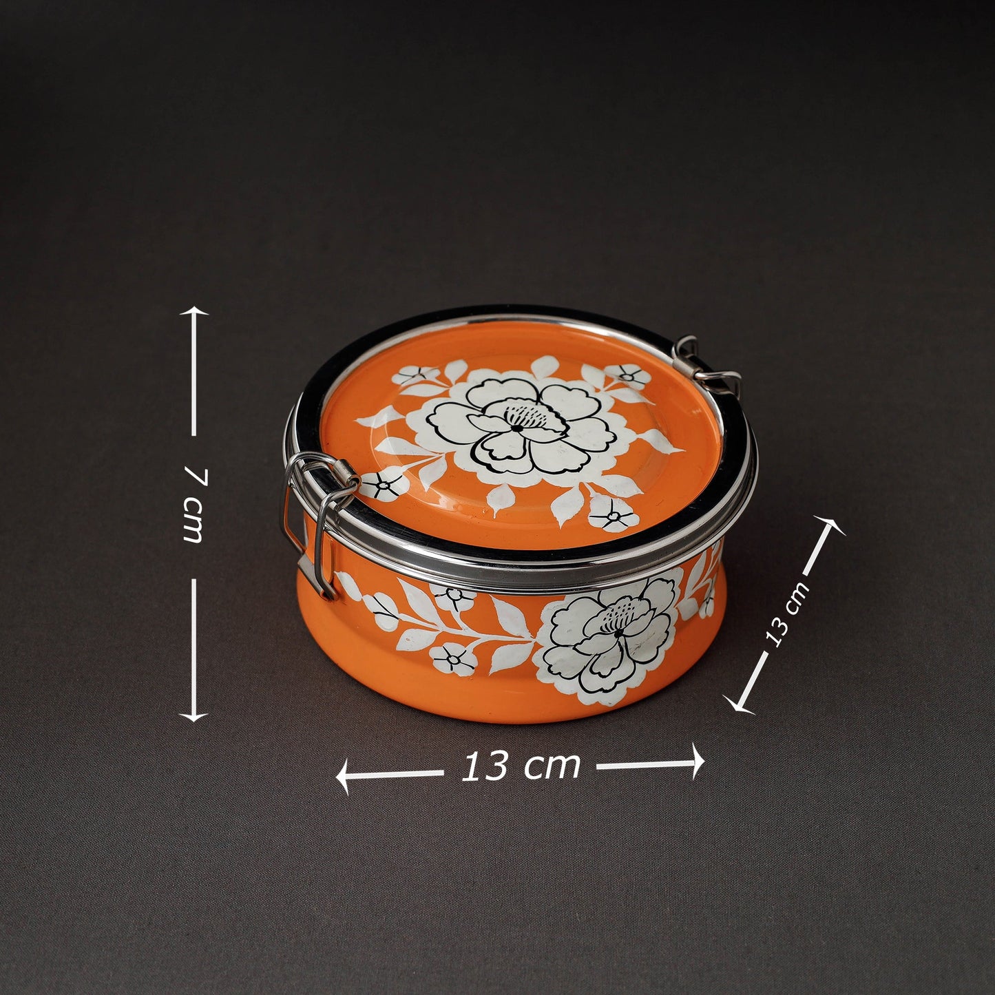  Kashmir Enamelware Floral Handpainted Stainless Steel Round Lunch Box Online l iTokri.com