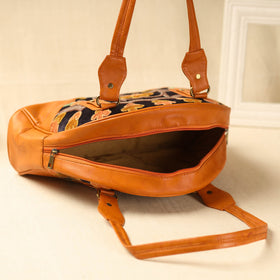 Orange Kashmiri Crewel Hand Embroidered Leather Handbag