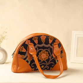 Orange Kashmiri Crewel Hand Embroidered Leather Handbag