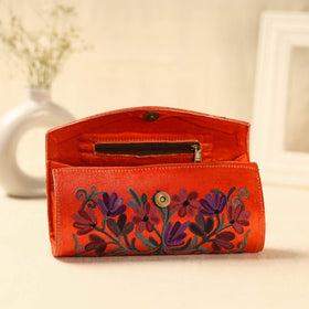  Orange Kashmiri Crewel Hand Embroidery Velvet Clutch