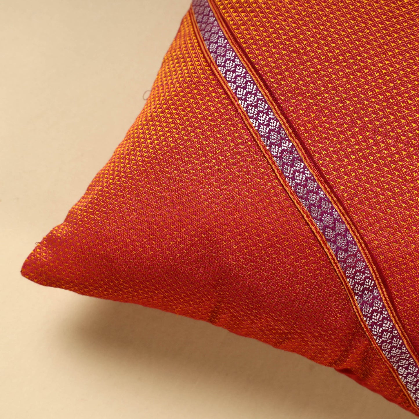 Orange Khun Weave Cotton Cushion Cover (16 x 16 in)