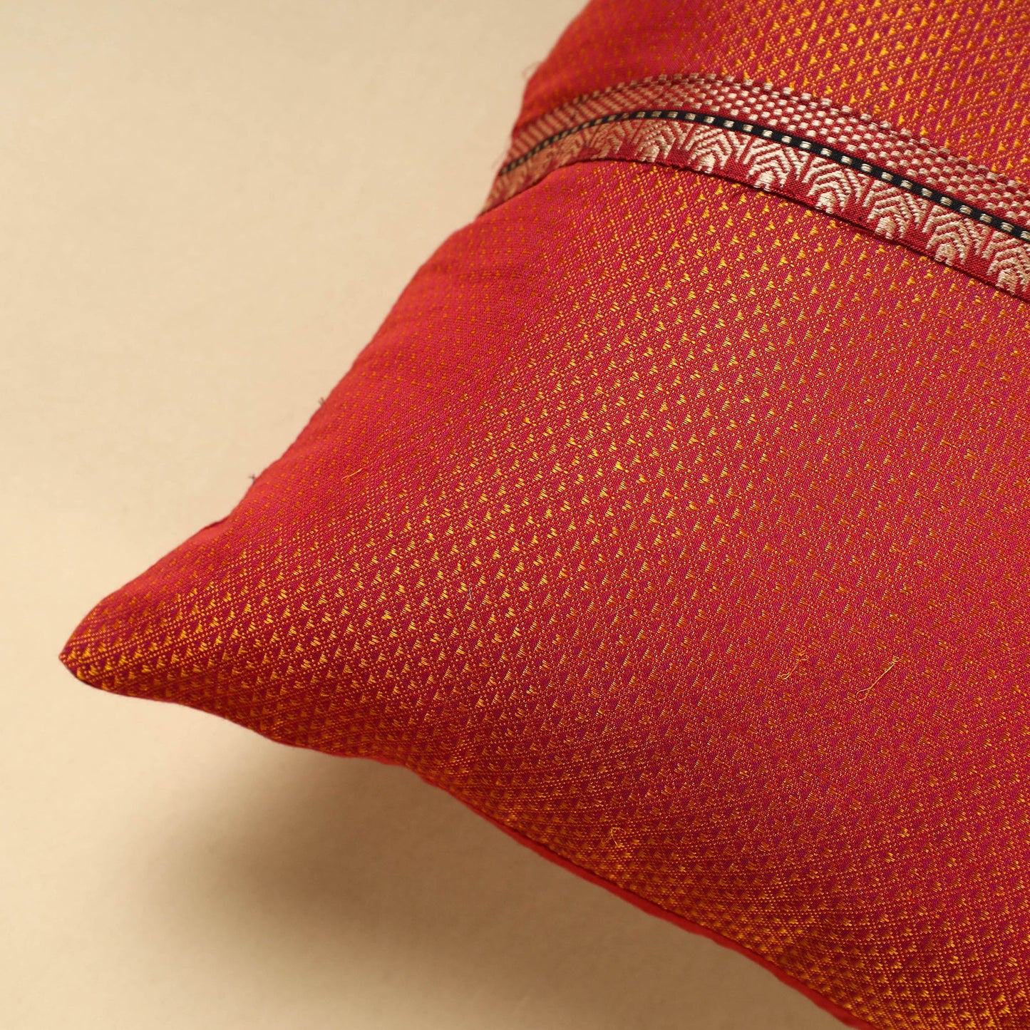 Orange Khun Weave Cotton Cushion Cover (16 x 16 in)