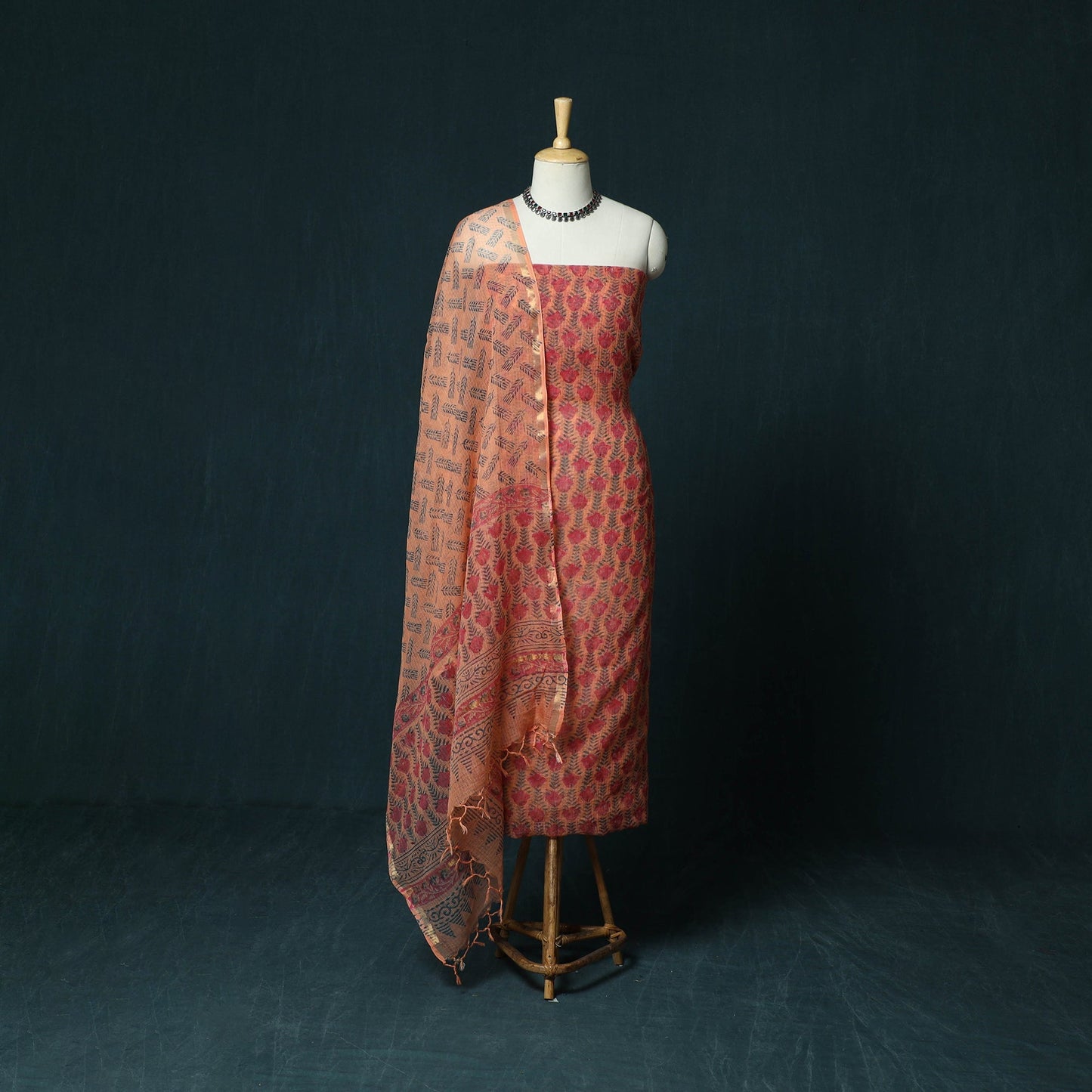 Kota doria cotton hand block sanganeri print 3pc unstitched