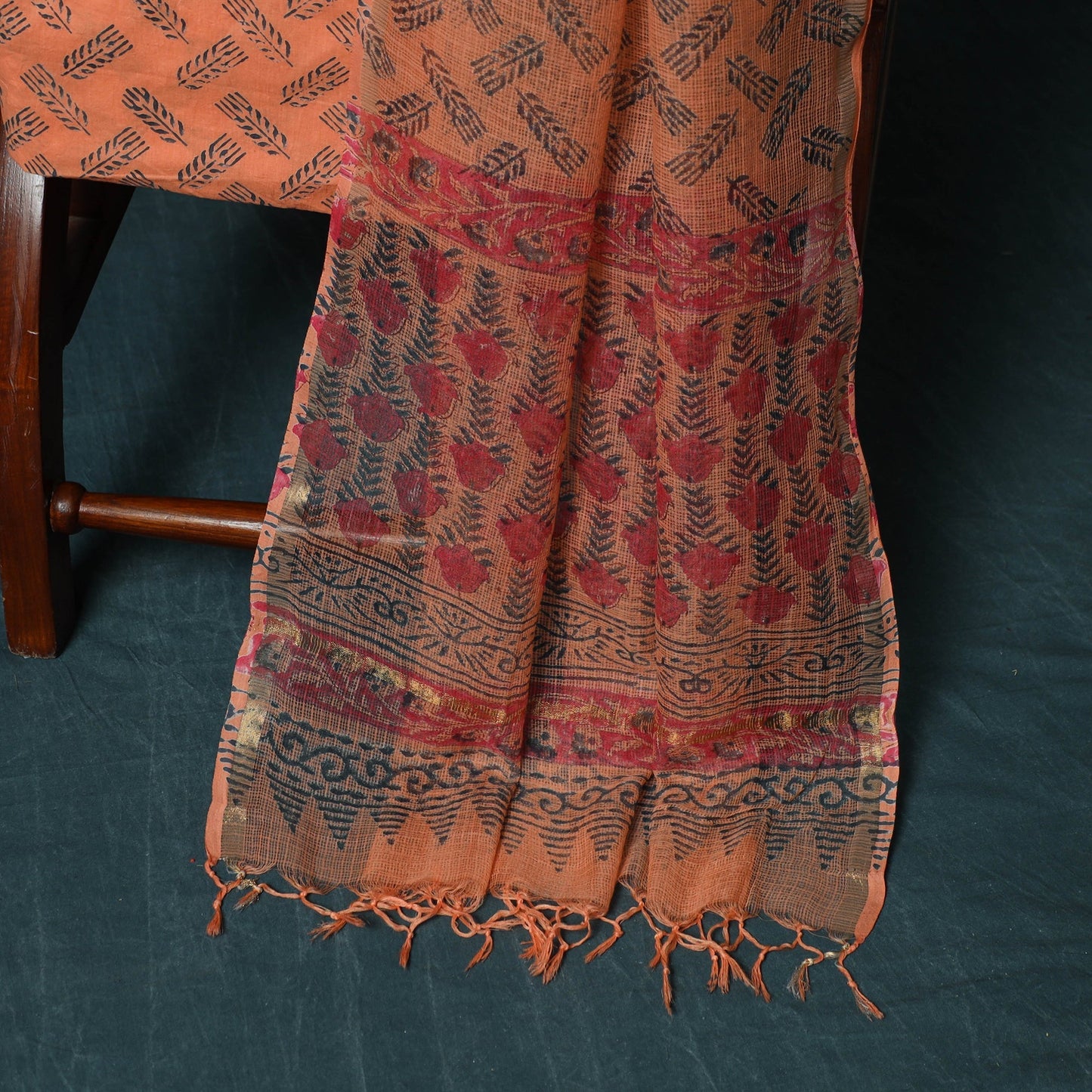 Kota doria cotton hand block sanganeri print 3pc unstitched