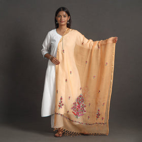 Orange - kota doria silk cotton kashida embroidery dupatta