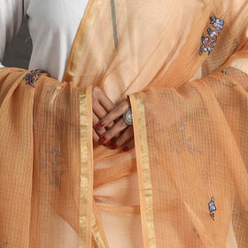 Orange - kota doria silk cotton kashida embroidery dupatta