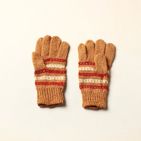  Orange Kumaun Hand Knitted Woolen Gloves 