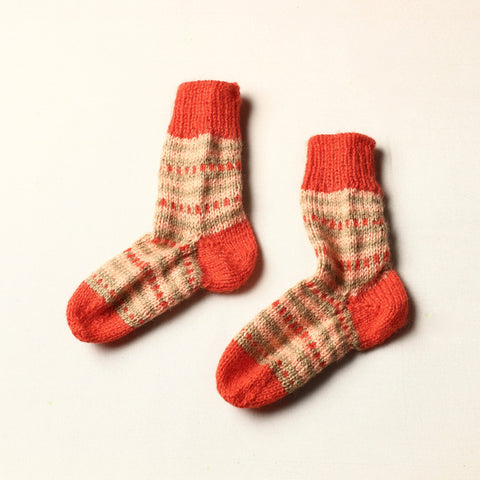  Orange Kumaun Hand Knitted Woolen Socks - Kids