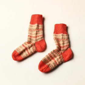 Orange Kumaun Hand Knitted Woolen Socks - Kids
