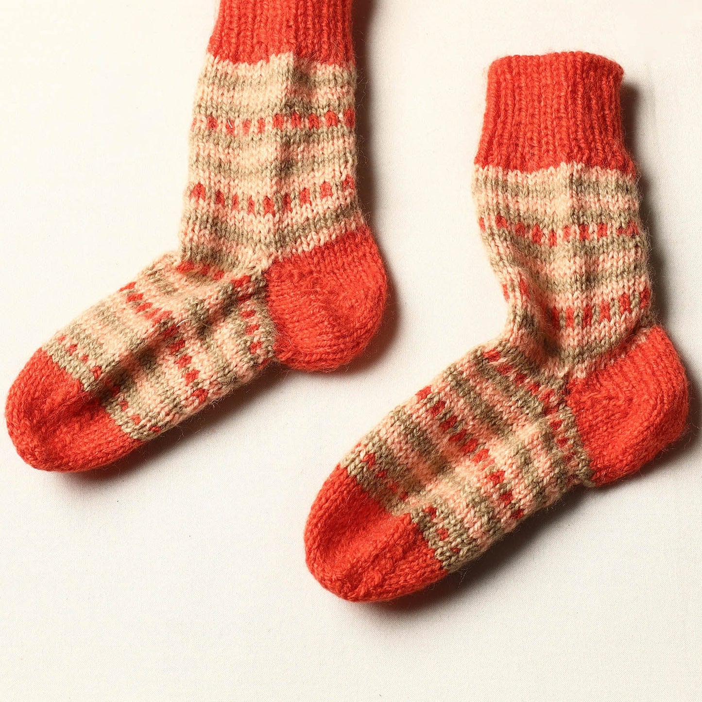 Orange Kumaun Hand Knitted Woolen Socks - Kids