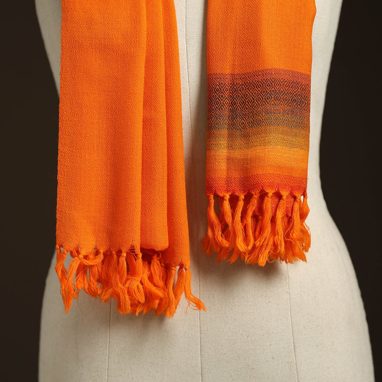 Orange - kumaun handwoven merino wool stole 90 - handcrafted