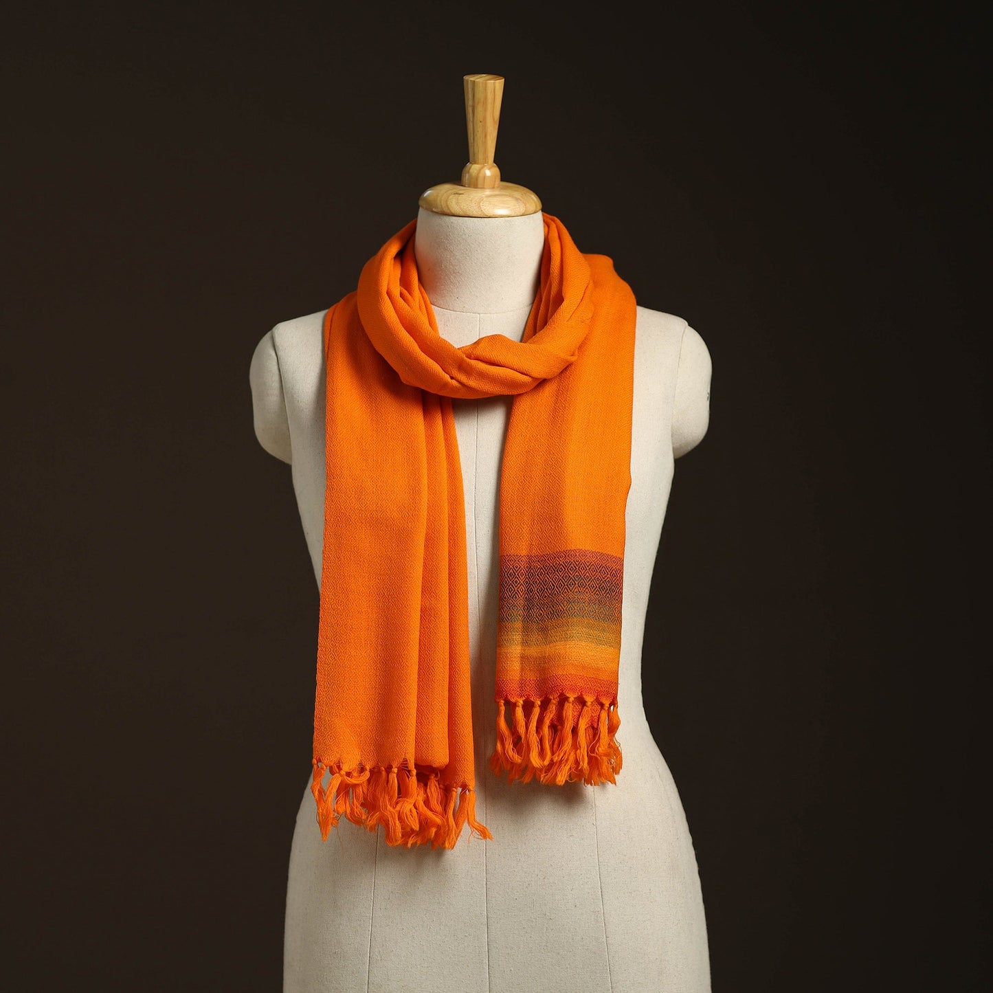 Orange - kumaun handwoven merino wool stole 90 - handcrafted