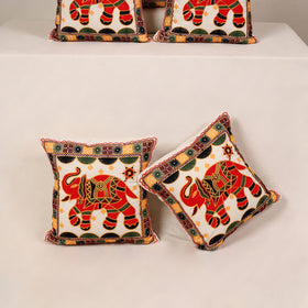 Orange - kutch aari hand embroidery cushion cover (set