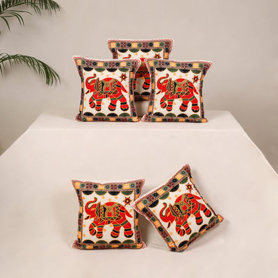 Orange - kutch aari hand embroidery cushion cover (set