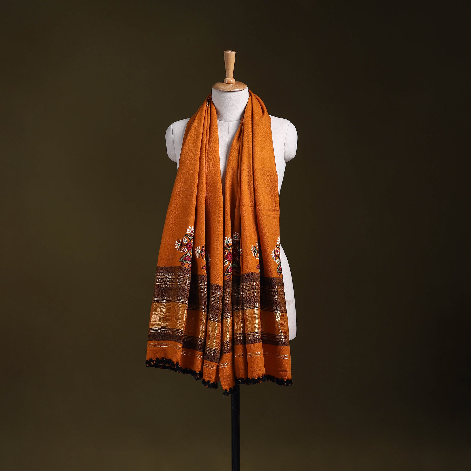 Orange - kutch ahir hand embroidery mirror work woollen