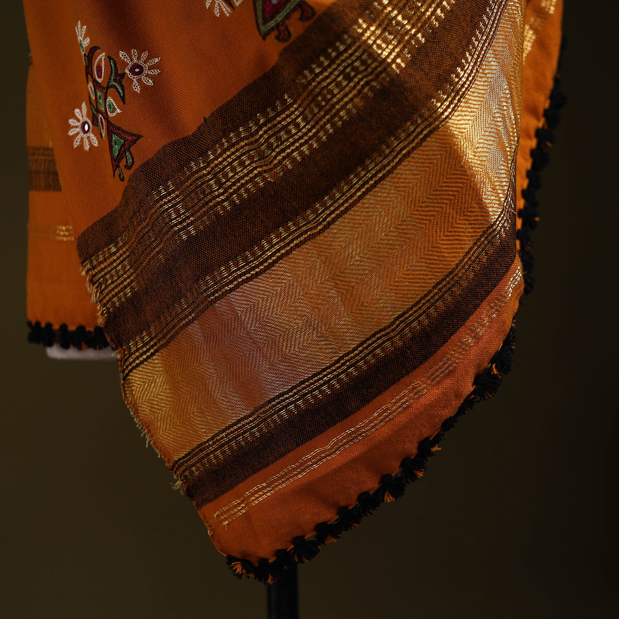 Orange - kutch ahir hand embroidery mirror work woollen