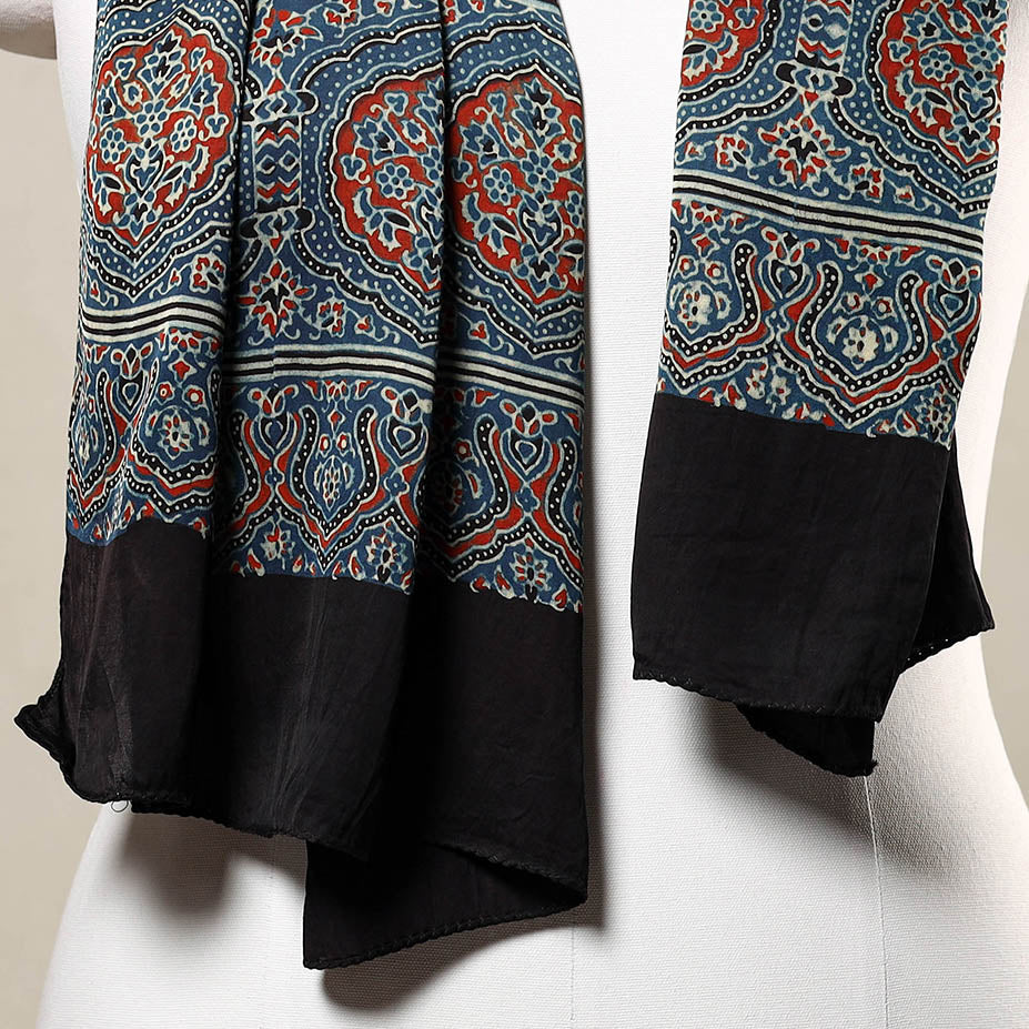  Kutch Bandhani Tie-Dye Ajrakh Block Printed Modal Silk Stole Online at iTokri.com
