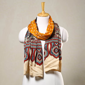 Orange - Kutch Bandhani Tie-Dye Printed Modal Silk Stole - stoles