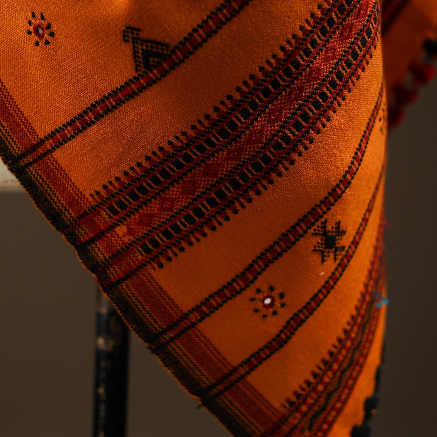 Kutch bhujodi handwoven mirror work wool shawl 13