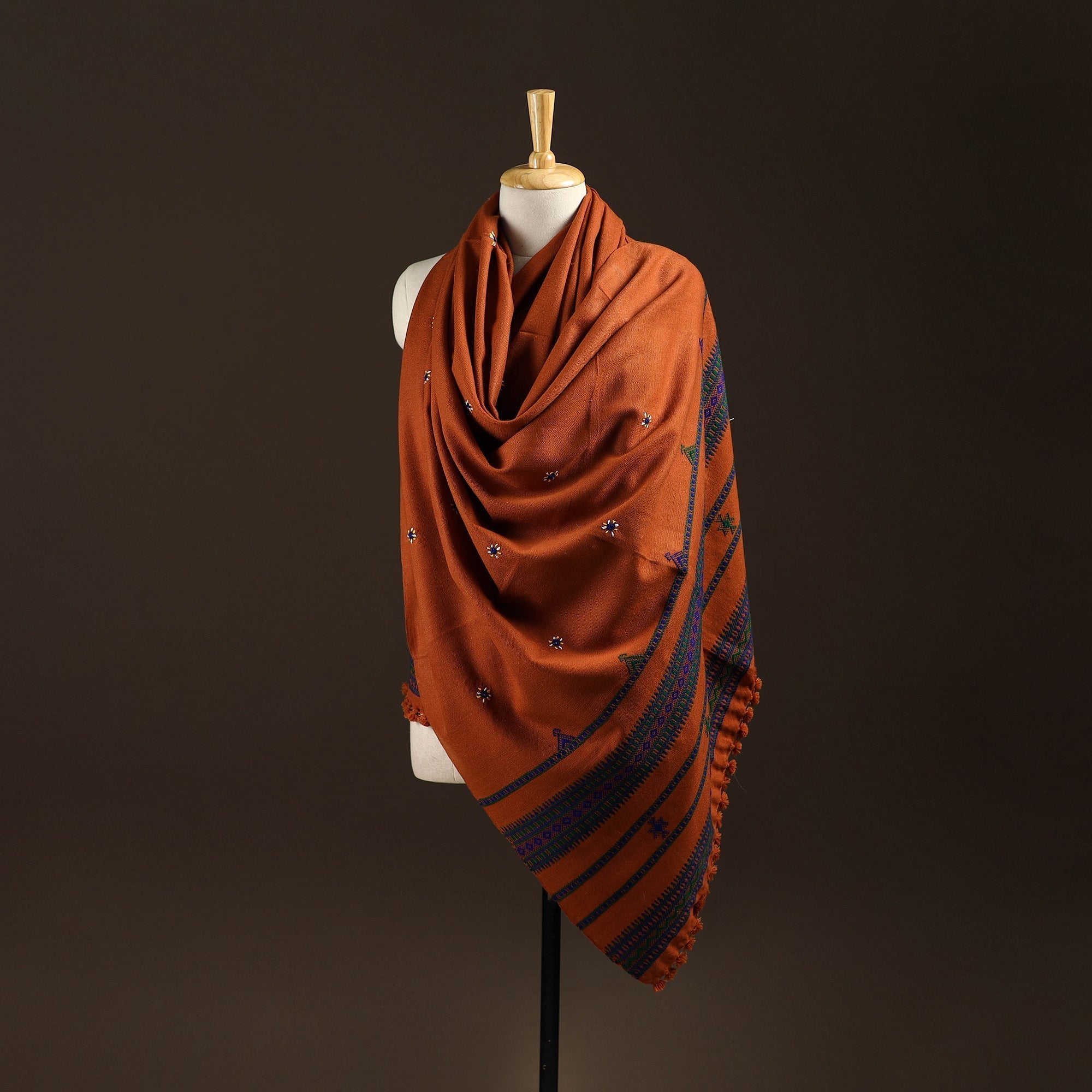 Kutch bhujodi handwoven mirror work wool shawl 15