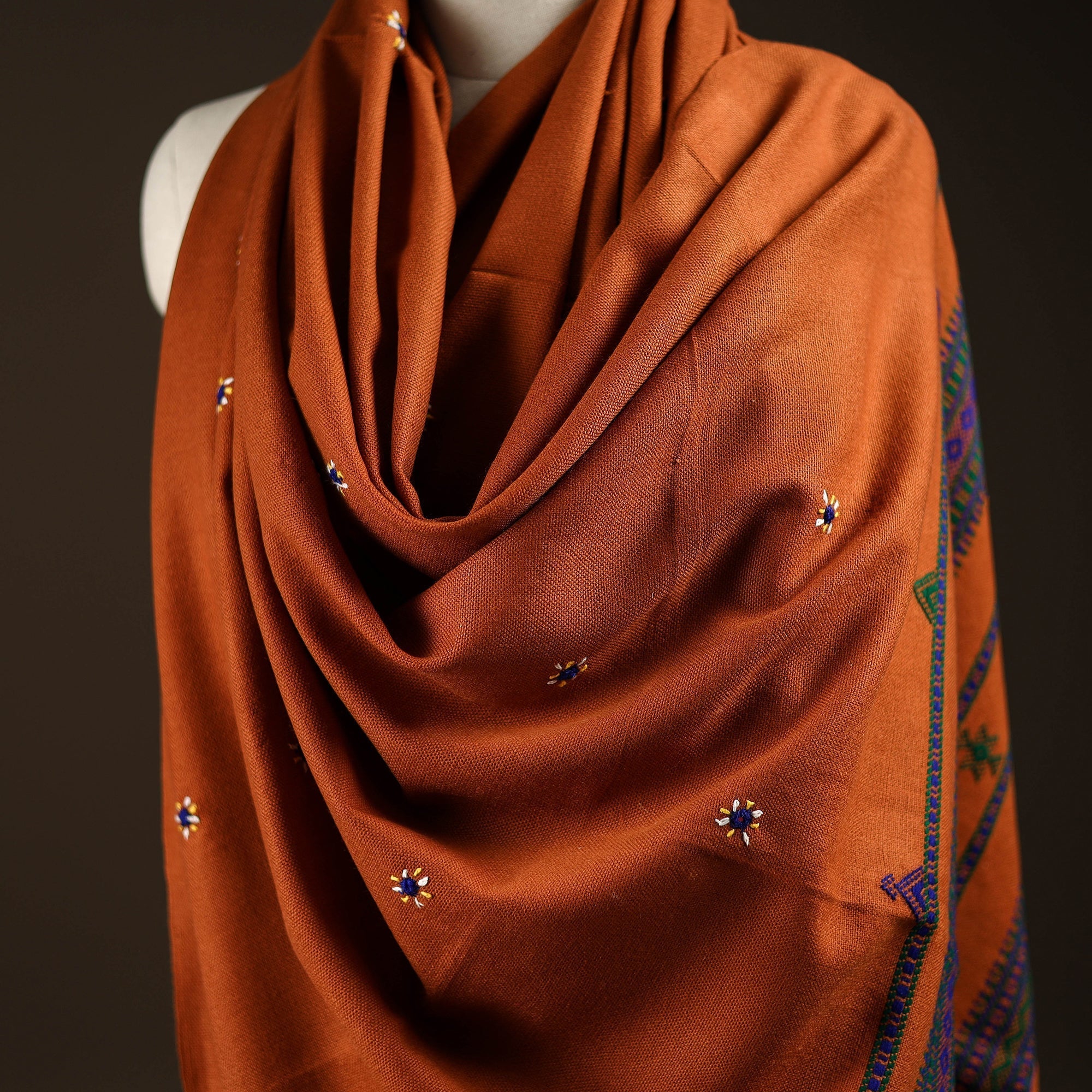 Kutch bhujodi handwoven mirror work wool shawl 15