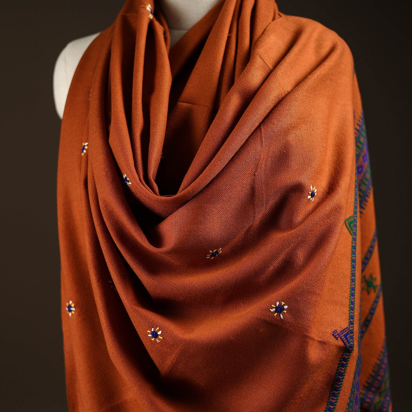 Kutch bhujodi handwoven mirror work wool shawl 15