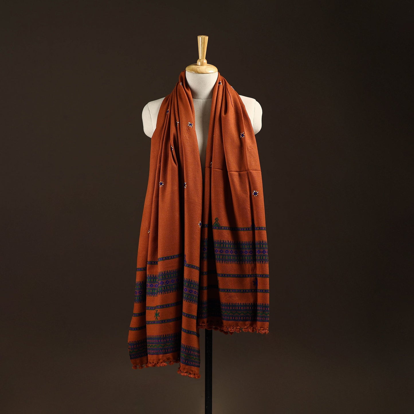 Kutch bhujodi handwoven mirror work wool shawl 15