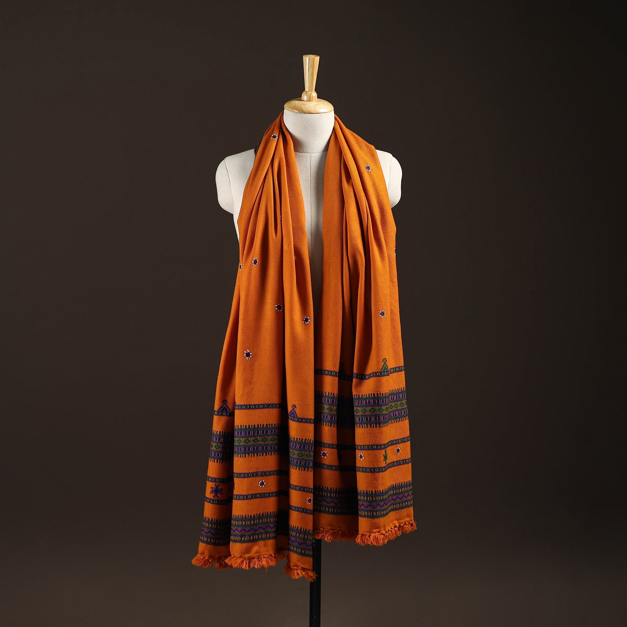 Kutch bhujodi handwoven mirror work wool shawl 28