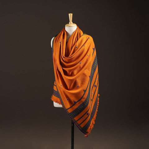 Kutch bhujodi handwoven mirror work wool shawl 28