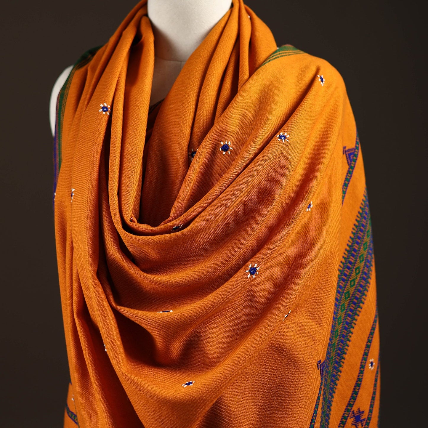 Kutch bhujodi handwoven mirror work wool shawl 28