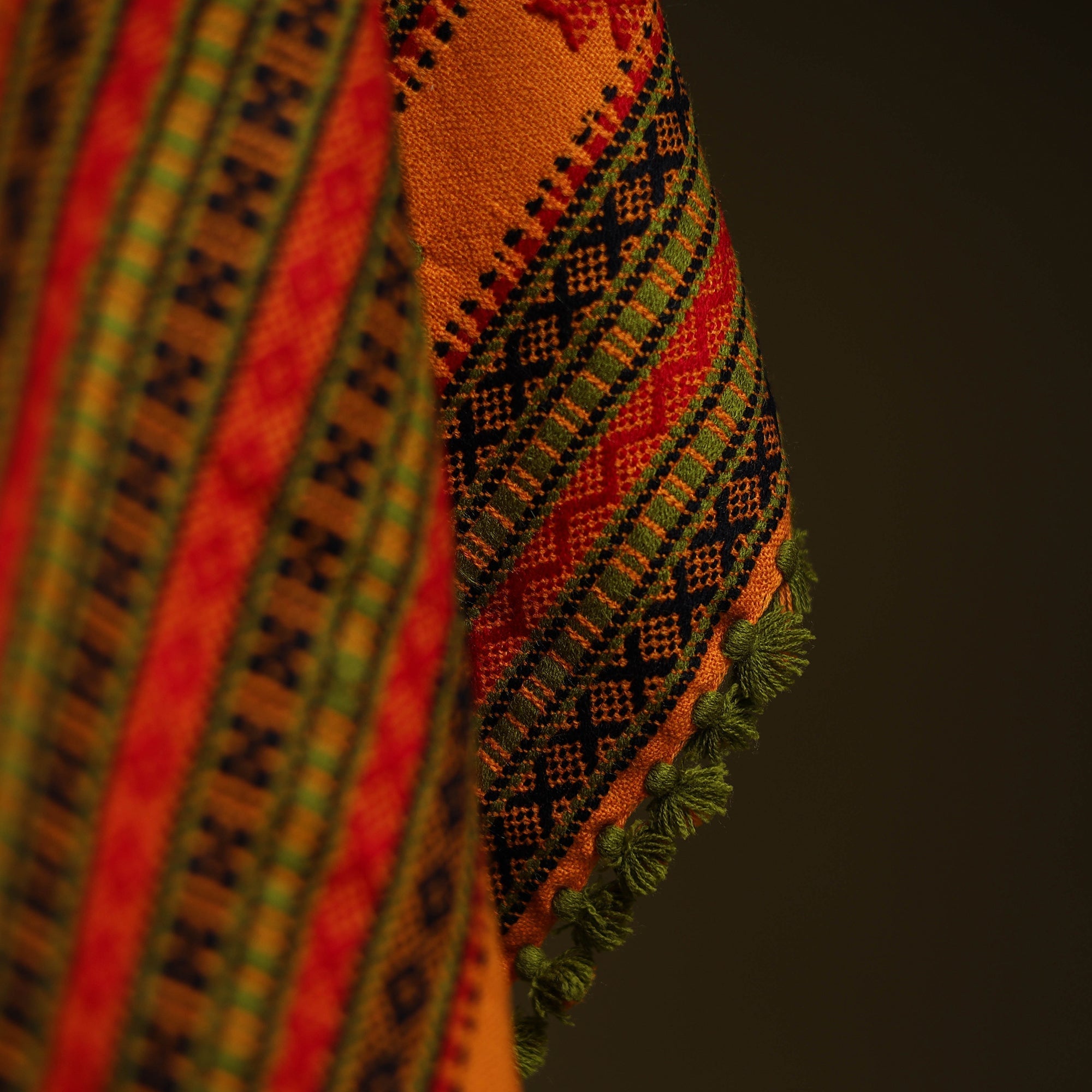 Orange - kutch bhujodi handwoven mirror work woollen shawl